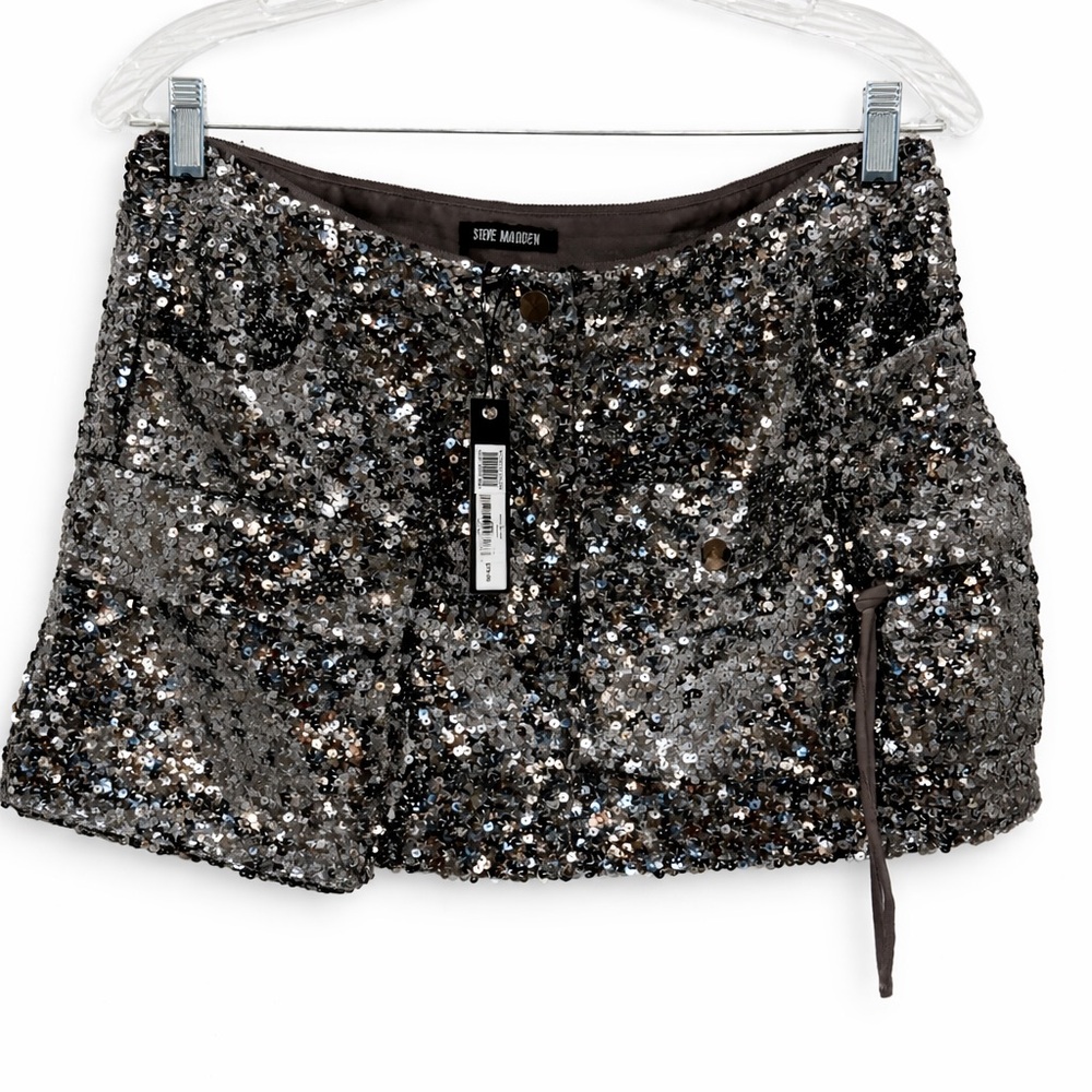 Steve Madden Evalina Sequin Mesh Cargo Miniskirt Size 8 - Picture 6 of 13